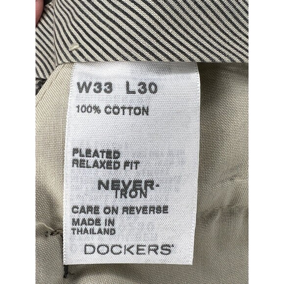 Dockers Pants Mens 33 x 30 Brown Green Pleated Front Premium Relaxed Fit - Picture 12 of 13